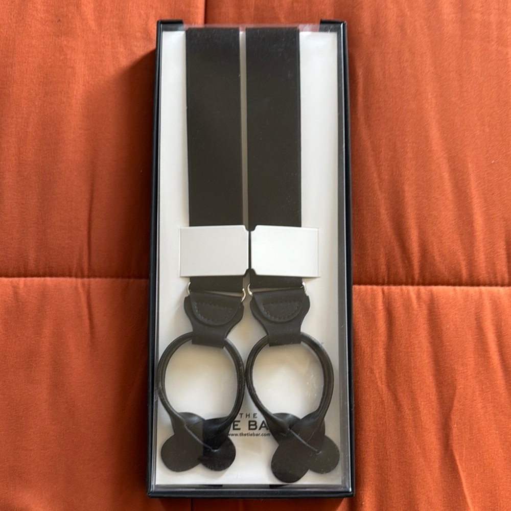 The Tie Bar Solid Satin Classic Black Loop Suspenders